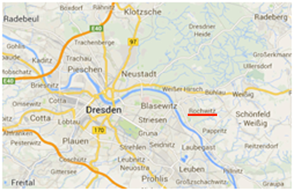 Stadtplan von Dresden mit den Stadtteil Rochwitz